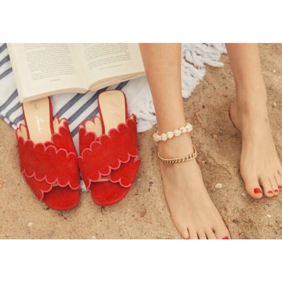 Isa Tapia Shoes - Isa Tapia Nueva Scalloped Slide Sandals In Lipstick Red Size 40 EU